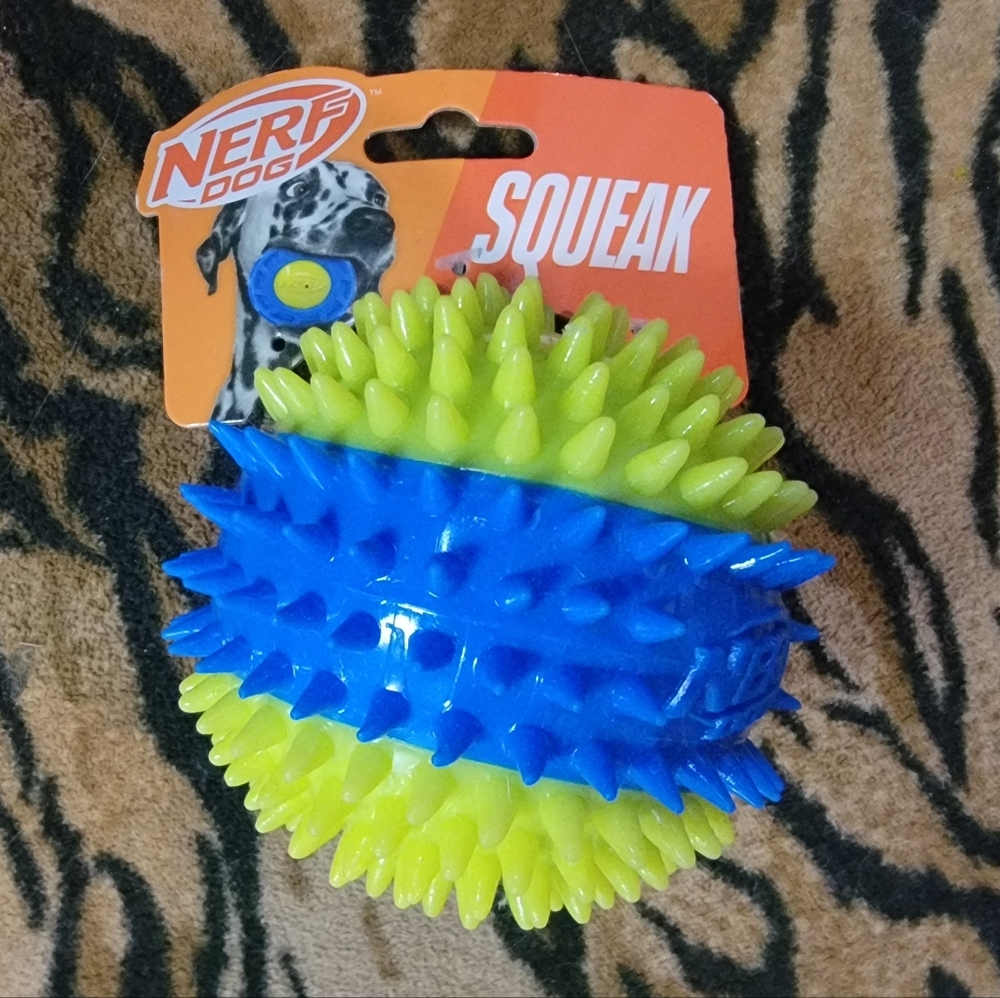Nerf Dog Spiky Squeak Ball - Blue and Yellow New Large Xlarge Ea.